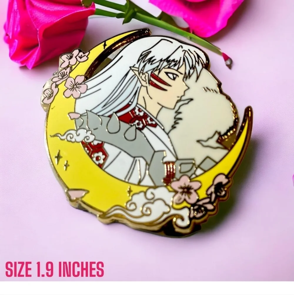 Yellow Moon Sakura Enamel Pin Brooch - Women Jewelry Inuyasha Seshomaru